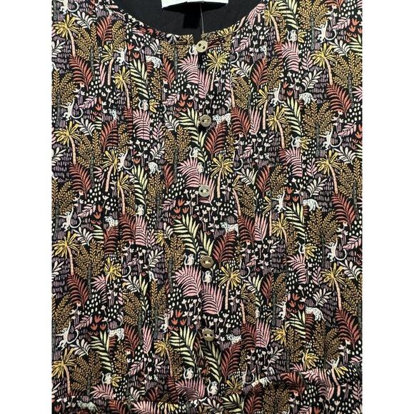 Loft Dress Size Small Pintucked Paradise Monkey Print Tie Side Buttons Jungle - Picture 4 of 8